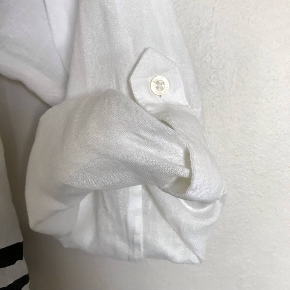 Lauren Ralph Lauren Striped Linen Tunic Top Size 2X White Band Collar Relax Fit - Picture 6 of 15